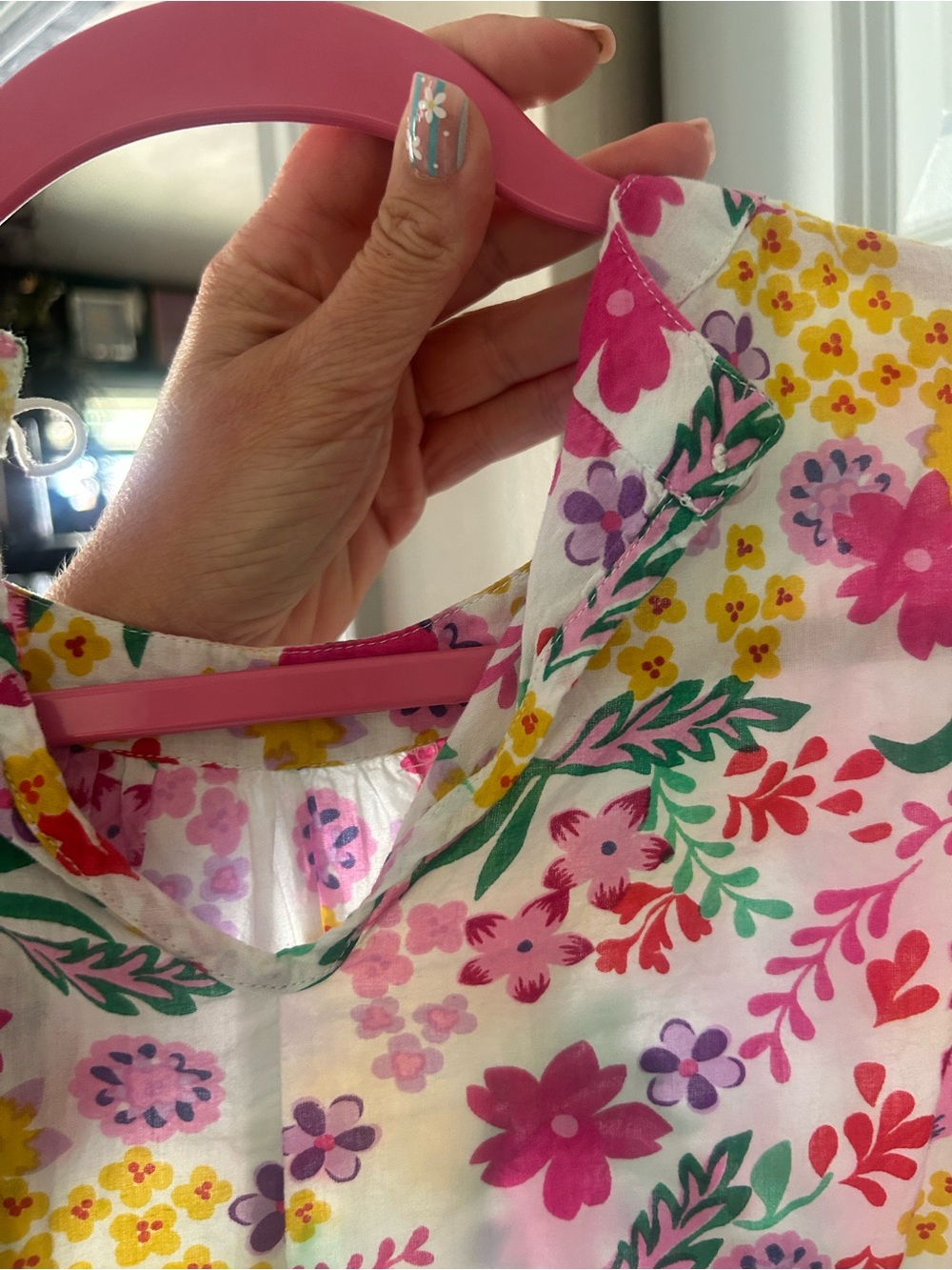 THML Puff-Sleeve Peasant Top - Pink & Green - Picture 3 of 4